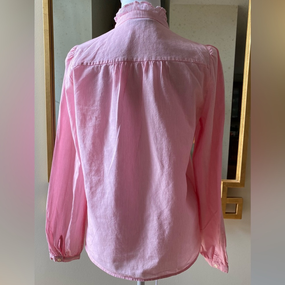👚 Loft pink and white striped ruffle blouse shirt top XS - Picture 3 of 12